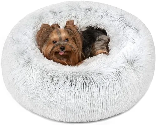 Vista 23 de Friends Forever Serena Donut - Cama ortopédica de espuma viscoelástica para perro, sofá ovalado de piel sintética suave para gato de interior, felpa
