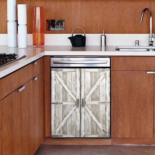 Vista 5 de Cubierta magnética de madera con efecto de puerta para lavavajillas, panel creativo para electrodomésticos de cocina, decoración de refrigerador