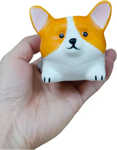 Vista 6 de Cuteforyou Macetas para suculentas, bonitas macetas de cerámica con forma de animal con bandeja de bambú, planta no incluida (perro corgi)