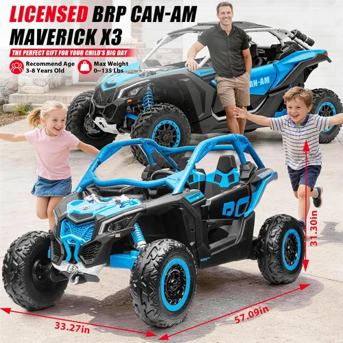Vista 2 de 24V CAN-AM Maverick X3 con licencia de 2 plazas para niños UTV Azul