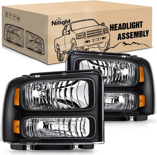 Vista 15 de Nilight - Conjunto de faros delanteros compatible con Ford F-150 Expedition 1997 1998 1999 2000 2001 2002 2003, carcasa negra, reflector ámbar