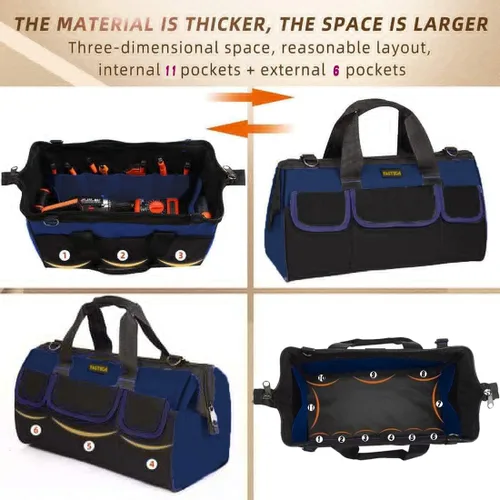 Vista 4 de FASTECH Bolsa de herramientas resistente de 20 pulgadas con boca ancha para almacenamiento de herramientas, transportador y organizador, bolsa