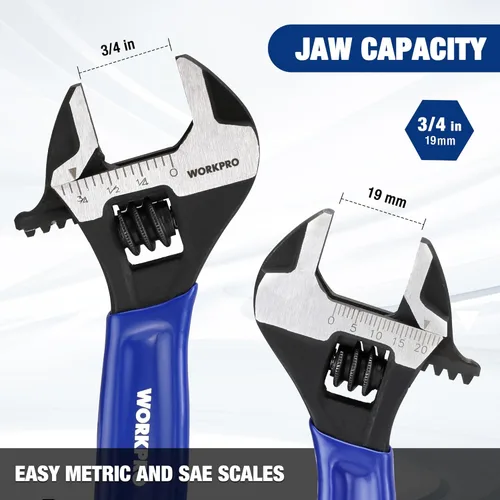 Vista 4 de WORKPRO Llave ajustable mini de 4 pulgadas, llave de mandíbula ancha de acero Cr-V con óxido negro para tuercas pequeñas, escalas métricas y SAE