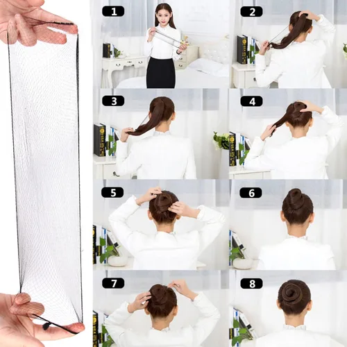 Vista 6 de Redes invisibles para cabello largo, 100 piezas de malla elástica negra de 18 a 46 pulgadas para mujeres, para pelucas, moño, servicio de alimentos