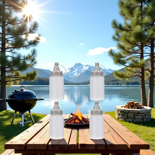 Vista 2 de 4 botellas de plástico blanco para condimentos, mini botella exprimible de mermelada de salsa, botella de miel de ketchup, recipiente de aderezo