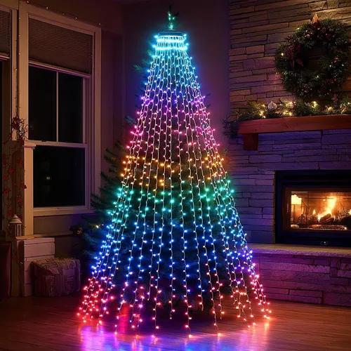 Vista 6 de Dazzle Bright luces inteligentes para árbol de Navidad, 448 luces LED que cambian de color, luces de cascada para la punta del árbol con control