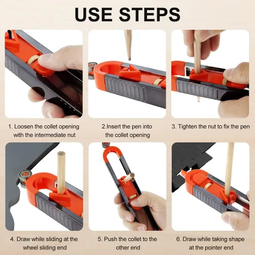 Vista 5 de Medidor de contorno preciso ajustable con cerradura y lápiz para carpintería, copia de construcción, duplicador de forma irregular, medición