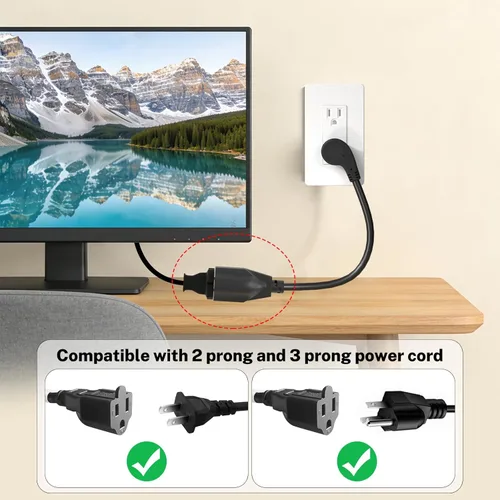 Vista 2 de FIRMERST 1875W 6 pies 15A Cable de extensión de enchufe plano de perfil bajo 14 AWG negro, listado UL