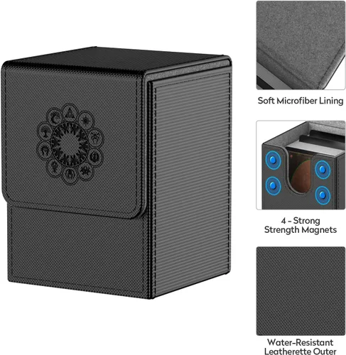 Vista 3 de Caja de cartas compatible con tarjetas MTG, funda para tarjetas coleccionables con 2 divisores por soporte, tamaño grande para más de 100 tarjetas