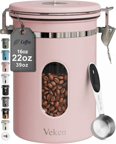 Vista 13 de Veken Recipiente de café con ventana, recipiente hermético de almacenamiento de alimentos de cocina de acero inoxidable con tapas, rastreador