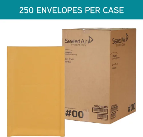 Vista 3 de Sealed Air Jiffylite - Sobre de burbujas autosellante, #00, cojín de celda de aire de burbujas de barrera, cierre autoadhesivo, 5 x 10, kraft