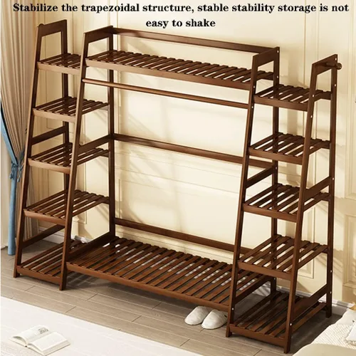 Vista 6 de Perchero con almacenamiento de zapatos, armario de bambú para almacenamiento de ropa, 63.0 x 16.5 x 55.1 in