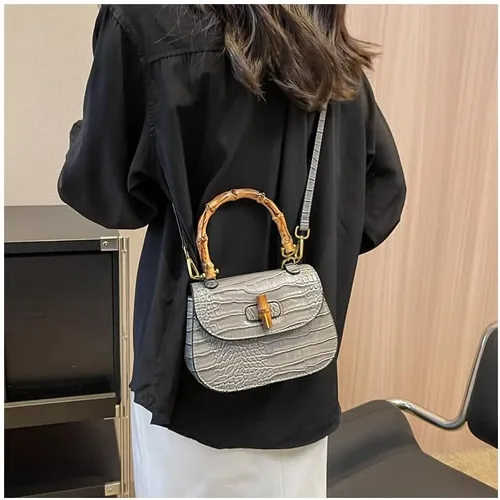 Vista 5 de Bolso de mano de cuero artificial de bambú con asa superior para mujer, elegante bolso de noche, regalo para mujer, hecho a mano