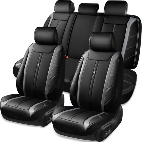 Vista 2 de CAR Pass Juego completo de fundas de asiento de cuero de lujo para 5 asientos, fundas de asiento de automóvil de cuero premium impermeables