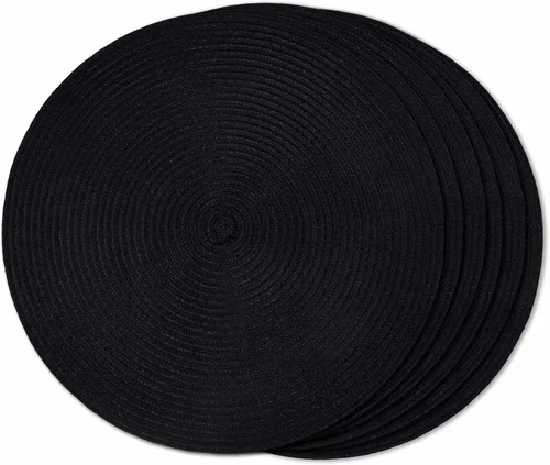 FunWheat Juego de 6 manteles individuales redondos trenzados para mesas de comedor, manteles tejidos resistentes al calor, 15 pulgadas (negro, 6