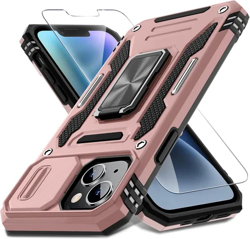 Vista 40 de DEERLAMN Funda para iPhone Air de 6.5 pulgadas con cubierta deslizante para cámara + protector de pantalla (2 paquetes), soporte de anillo giratorio