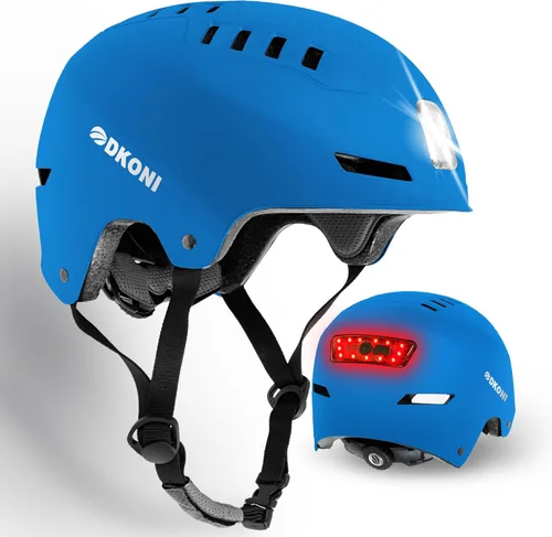 Vista 10 de DKONI Casco de bicicleta con luces LED, casco de bicicleta para viajeros, casco de ciclismo recargable por USB, casco de luz LED frontal y trasera
