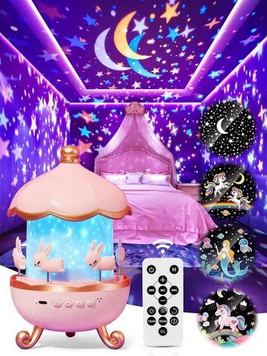 Luz nocturna giratoria para niños, 15 músicas+15 películas+315 colores, proyector de estrellas para niños, proyector de luz nocturna, 360°+control