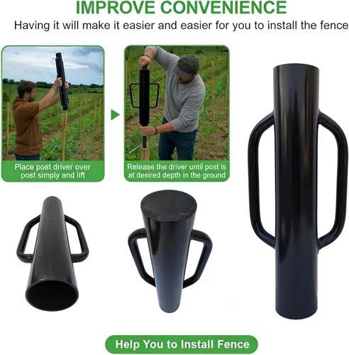 Vista 4 de MTB Supply 1 paquete de poste de valla de 24 pulgadas con mango de hierro negro de 12 libras, poste en T de poste de mano para poste de valla en U