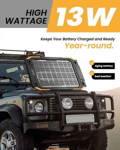 Vista 2 de BALDR Cargador de batería solar de 12 V, mantenedor de batería de doble cara impermeable de 13 W, cargador de goteo IP67 MPPT para automóvil