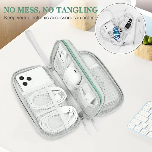 Vista 340 de FYY Organizador para accesorios electrónicos, para viajes, para cables, celular y cargadores, estuche portátil, impermeable, doble capa, bolsa