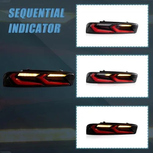 Vista 7 de Ensamble de luces traseras VLAND Compatible con Chevrolet Camaro 6ª generación 2016-2018 (LS, LT, RS, SS, ZL1), señal de giro amarilla, rojo
