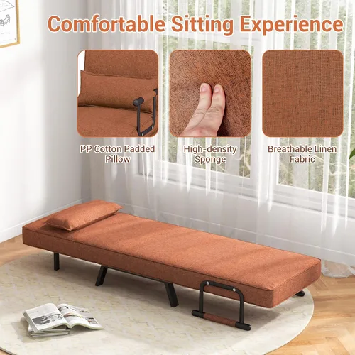 Vista 7 de KOMFOTT Sofá cama convertible 4 en 1 plegable con respaldo ajustable de 6 posiciones, tumbona tapizada con almohada extraíble, sofá reclinable