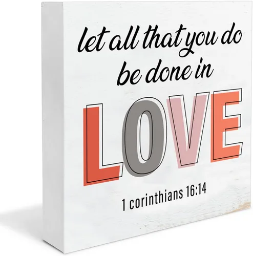 Christian Decor - Letrero de madera con texto en inglés "Let All That You Do Be Done in Love", decoración del hogar para mesa de escritorio,