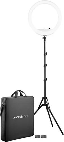 Vista 5 de Westcott 18” Bi-Color LED Ring Light Kit with Batteries and Stand Professional Studio Continuous Lighting for Photography, Video Conferencing, Hair