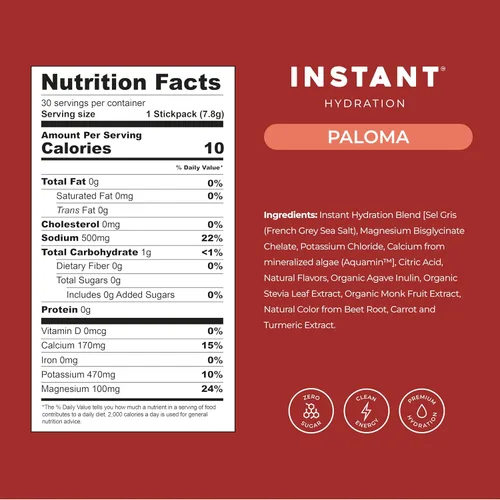 Vista 5 de Instant Hydration Paquetes de Polvo de Electrolitos - Mezcla de Bebida de Electrolitos Paloma - Sin Azúcar - Keto, Vegano, Sin Gluten, Sin OMG