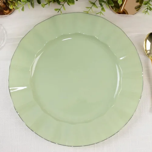 Vista 25 de Efavormart 10 Pack Platos redondos de plástico negro de 6" para postre y ensalada, platos desechables para aperitivos con borde ondulado dorado