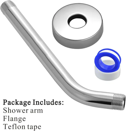 Vista 6 de Brazo de ducha Voolan con brida y cinta de teflón, brazo de extensión de cabezal de ducha para alcachofa de ducha fija en el baño, acero inoxidable