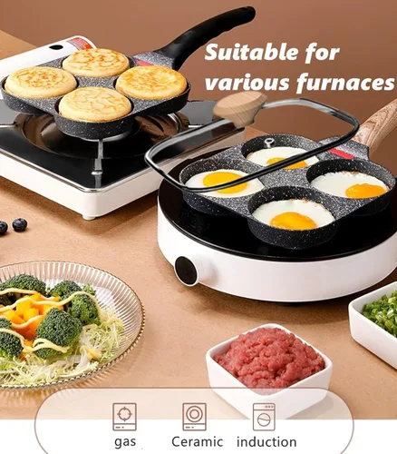 Vista 5 de HUPECHAM Sartén para Huevos con Tapa de 4 Tazas Antiadherente, y Sartén para Huevos de Granito Saludable, Sartén Versátil para Desayuno para Huevos