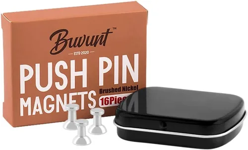 Vista 6 de Pasadores magnéticos para imanes de refrigerador, 16 piezas de níquel cepillado para oficina, pizarra, imanes de mapa