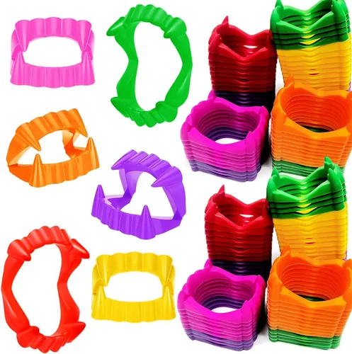 Vista 4 de GiftExpress 144 colmillos de vampiro de Halloween de colores neón surtidos, colmillos de drácula, dientes de vampiro, accesorio de disfraz