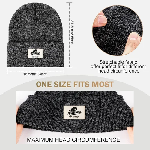 Vista 2 de 3 Packs Winter Beanie Hats for Men Women, Unisex Soft Warm Thick Beanies, Cuffed Knit Skull Cap