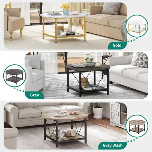 Vista 38 de YITAHOME Mesas de centro para sala de estar, mesa de centro redonda pequeña con almacenamiento, mesa de centro moderna de 2 niveles, mesa central