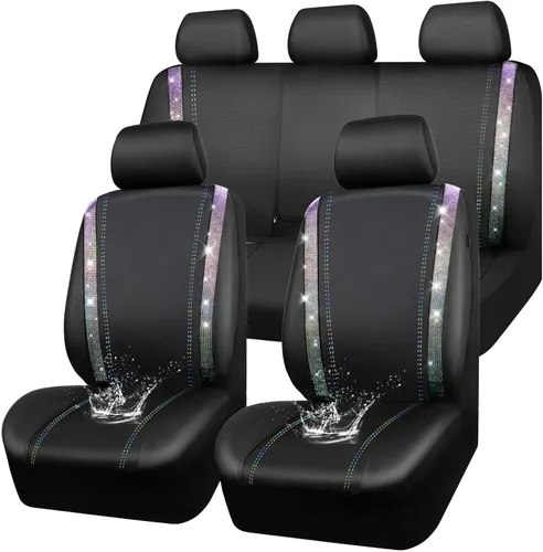 Vista 15 de CAR PASS - Funda de asiento de cuero con diamantes, para 2 asientos delanteros interiores, impermeable, universal, para autos, camiones y SUV