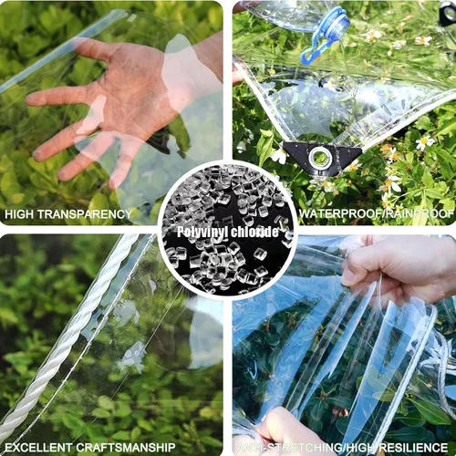 Vista 3 de Lona Transparente 3x6 pies Lonas Transparentes Resistentes Impermeables 14mil Engrosadas Lonas Transparentes con Ojales, Cubierta Impermeable