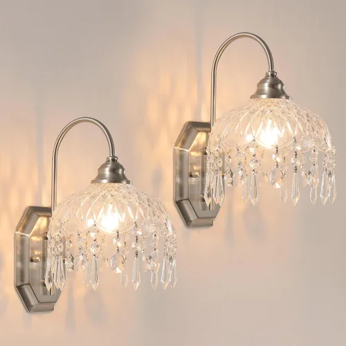 Vista 12 de Aplique de Pared de Cristal, Apliques Modernos para Interiores Iluminación de Pared, Apliques de Pared Negros Mate para Baño, Dormitorio, Sala