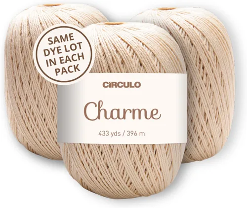 Vista 35 de CIRCULO Charme - Paquete de hilo para tejer y ganchillo, 3 bolas de 100% algodón virgen brasileño mercerizado, peso deportivo suave, color 2012