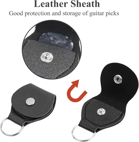 Vista 6 de QIELIZI Correa ajustable para guitarra incluye 2 cierres de correa y 2 púas a juego y 1 portapúas y 1 botón de correa de cuero.