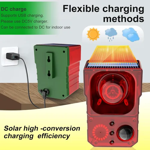 Vista 6 de Alarma de Sensor de Movimiento Solar para Exteriores - Alarma de 129dB, Grabación, Sirena, Ladrido de Perro y Detonación. Con Control Remoto, Sensor
