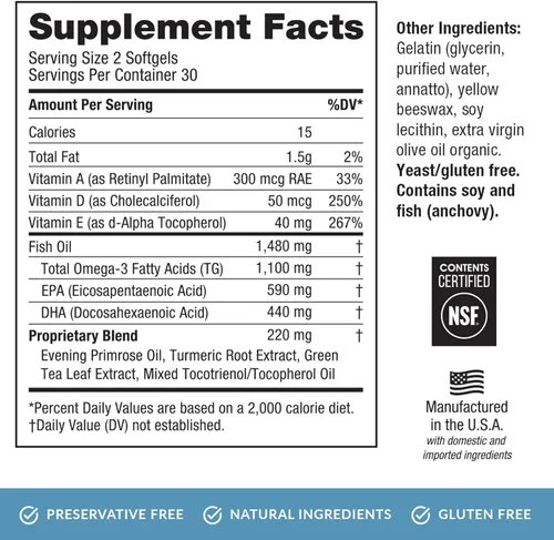 Vista 5 de EyePromise EZ Tears - Vitamina para los ojos – 60 cápsulas blandas, suministro para 30 días – Suplemento ocular con Omega 3, aceite de onagra