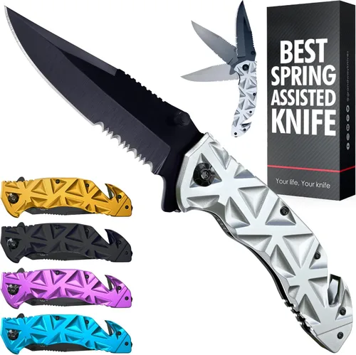 Vista 14 de Pocket Knife for Men - Serrated Sharp 3.5" Folding Blade - Multifunction Tool with Wire Cutter Glass Breaker - Perfect Knives for Outdoor Garnish