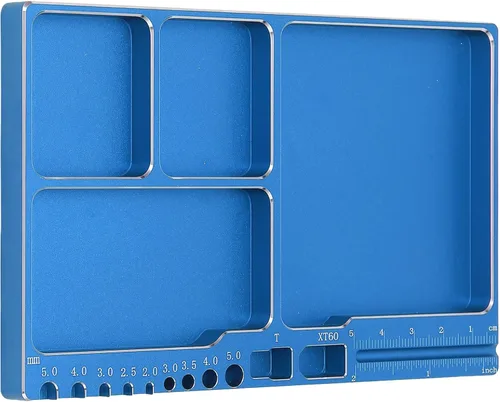 Vista 7 de Dilwe Bandeja de tornillos magnética de aleación de aluminio RC con almohadilla para reparación de juguetes modelo RC, kit de reparación electrónico