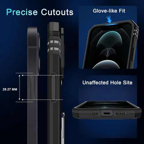 Vista 6 de DEERLAMN Funda para iPhone 13 Pro Max con cubierta deslizante para cámara + protector de pantalla (1 unidad), anillo giratorio con soporte de grado