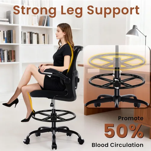 Vista 3 de AreShark Silla de Oficina para Dibujo - Silla de Oficina Alta Ergonómica con Reposapiés Ajustable - Silla de Escritorio de Altura de Barra Ajustable