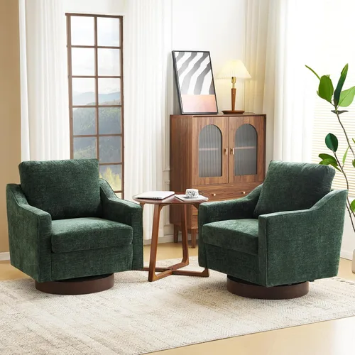 Vista 14 de VINGLI Silla giratoria moderna de estilo mitad de siglo, sillón tapizado 360°, sofá para el hogar con brazos de seguimiento para sala de estar