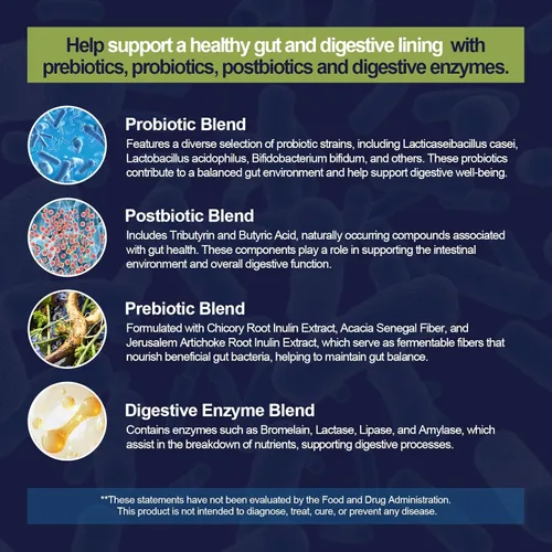 Vista 5 de Migcopat Probiótico Prebiótico, Postbiótico y Enzimas Digestivas para la Salud Digestiva, 80 Mil Millones de UFC Probióticos Soporte Intestinal